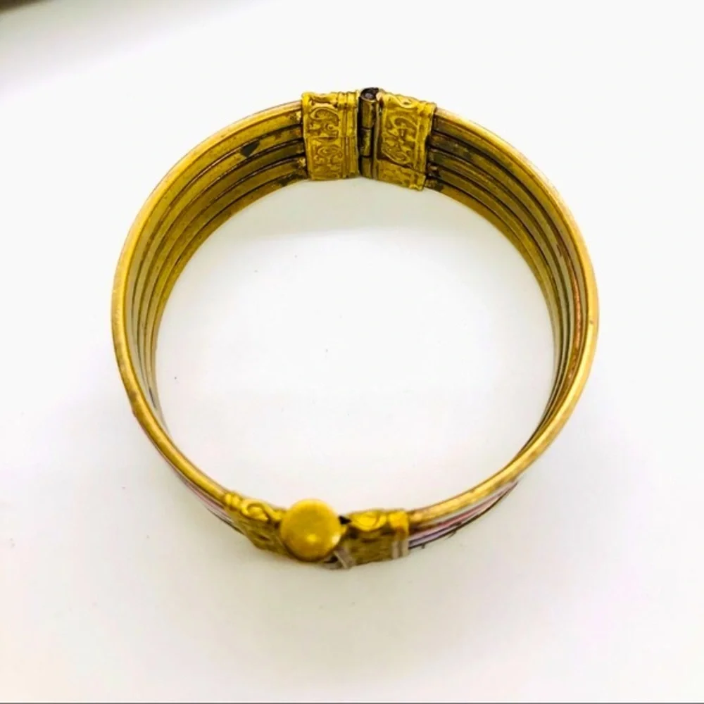 Vintage Brass Mother of Pearl Boho Bracelet - Picture 5 of 12